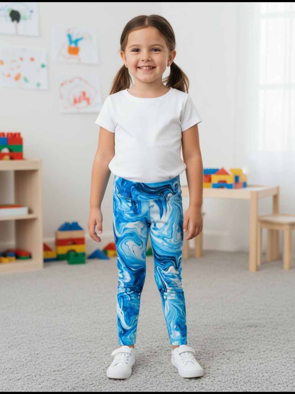 Athletic Works Blue Marble Print Kids Leggings